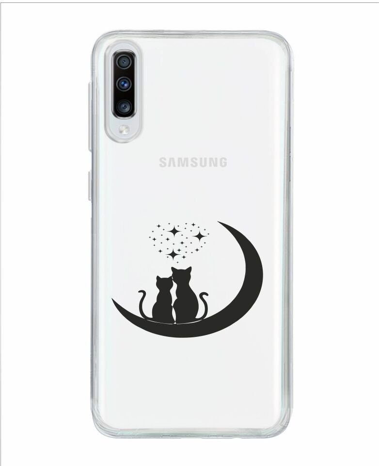 Kedicikler Tasarımlı Samsung A70 Şeffaf Telefon Kılıfı