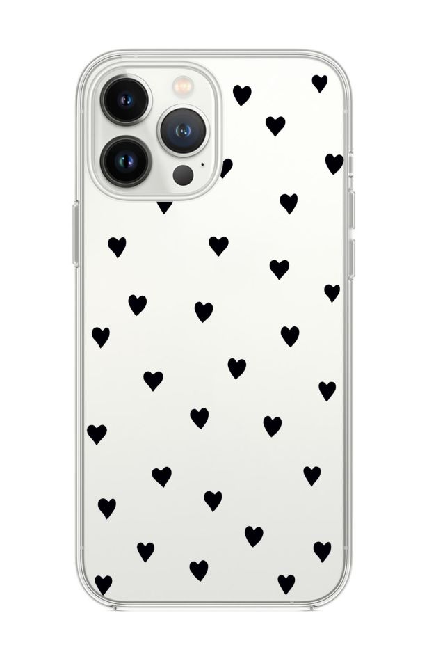iPhone 13 Pro Uyumlu Siyah Kalpler Premium Şeffaf Silikon Kılıf