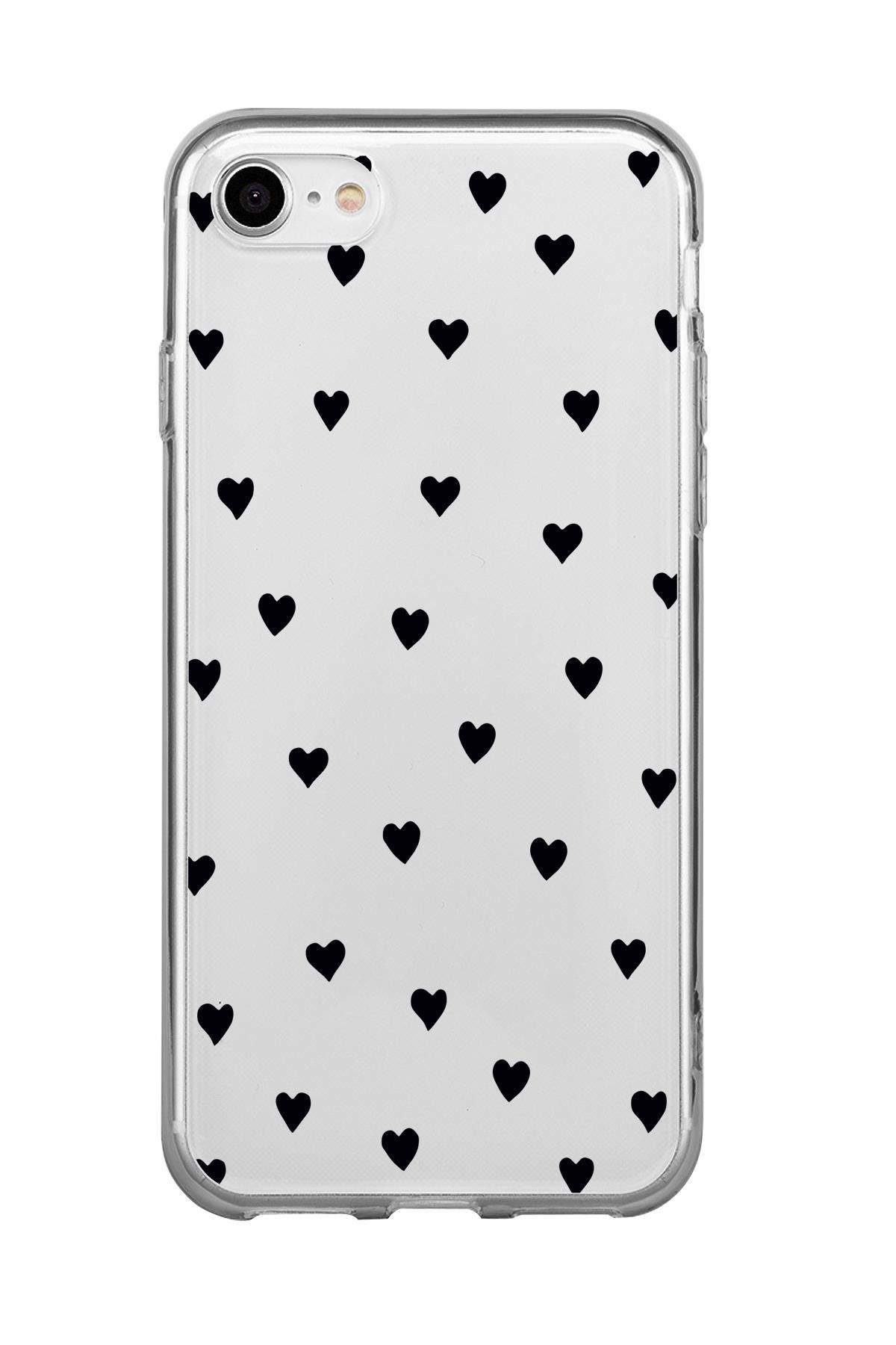 iPhone 7 Uyumlu Siyah Kalpler Premium Şeffaf Silikon Kılıf