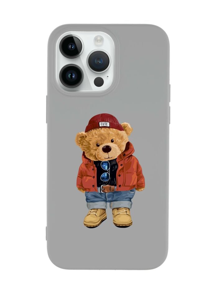 iPhone 14 Pro Uyumlu Teddy Bear Desenli Premium Silikonlu Lansman Telefon Kılıfı