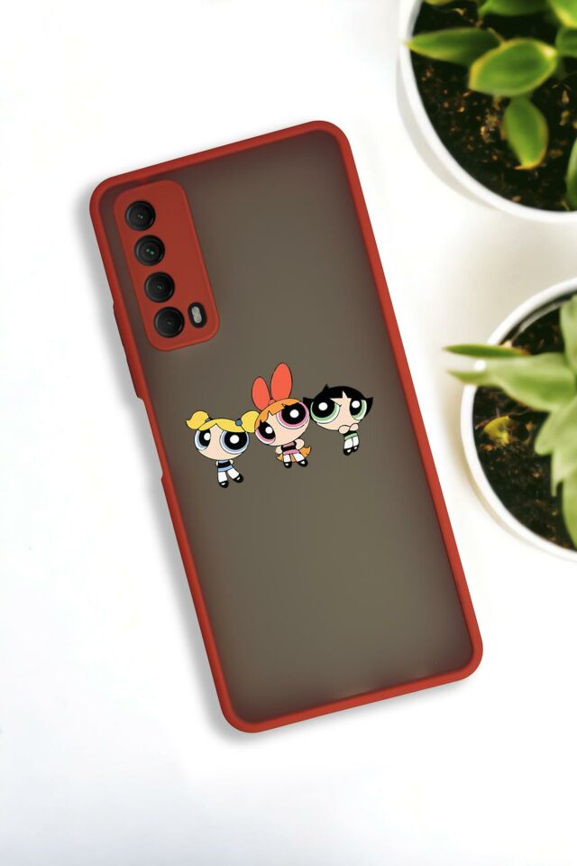 Huawei P Smart 2021 Uyumlu Powerpuff Girls Desenli Buzlu Şeffaf Lüx Telefon Kılıfı