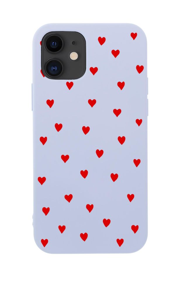 iPhone 12 Mini Uyumlu Sevimli Kalpler Desenli Premium Silikonlu Telefon Kılıfı