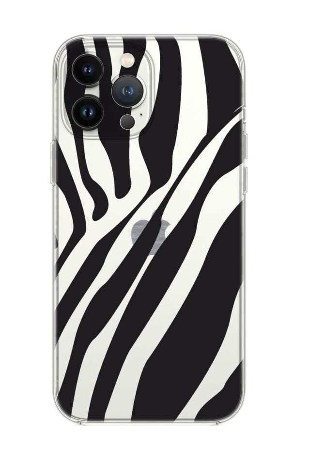 iPhone 14 Pro Uyumlu Zebra Desenli Şeffaf Silikonlu Telefon Kılıfı