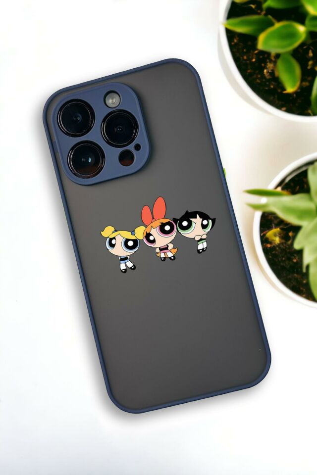 iPhone 12 Pro Max Uyumlu Powerpuff Girls Desenli Buzlu Şeffaf Lüx Telefon Kılıfı