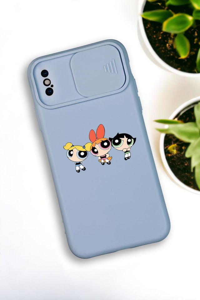 iPhone X / Xs Uyumlu Powerpuff Girls Desenli Kamera Koruma Slider Kapaklı Silikonlu Telefon Kılıfı