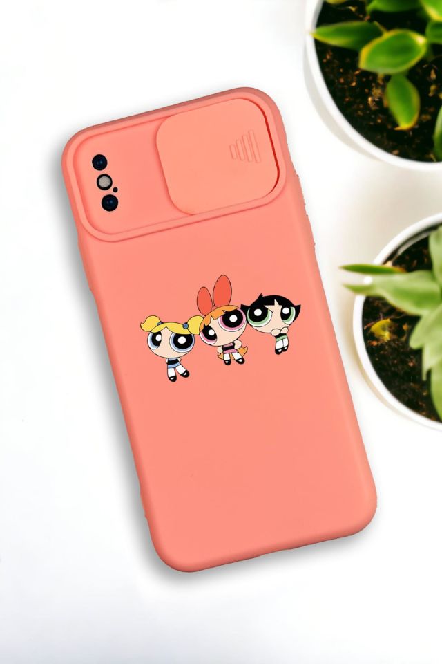 iPhone X / Xs Uyumlu Powerpuff Girls Desenli Kamera Koruma Slider Kapaklı Silikonlu Telefon Kılıfı