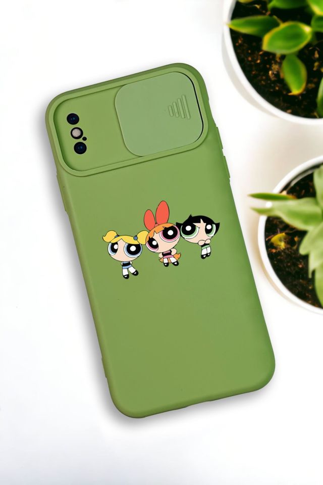 iPhone X / Xs Uyumlu Powerpuff Girls Desenli Kamera Koruma Slider Kapaklı Silikonlu Telefon Kılıfı