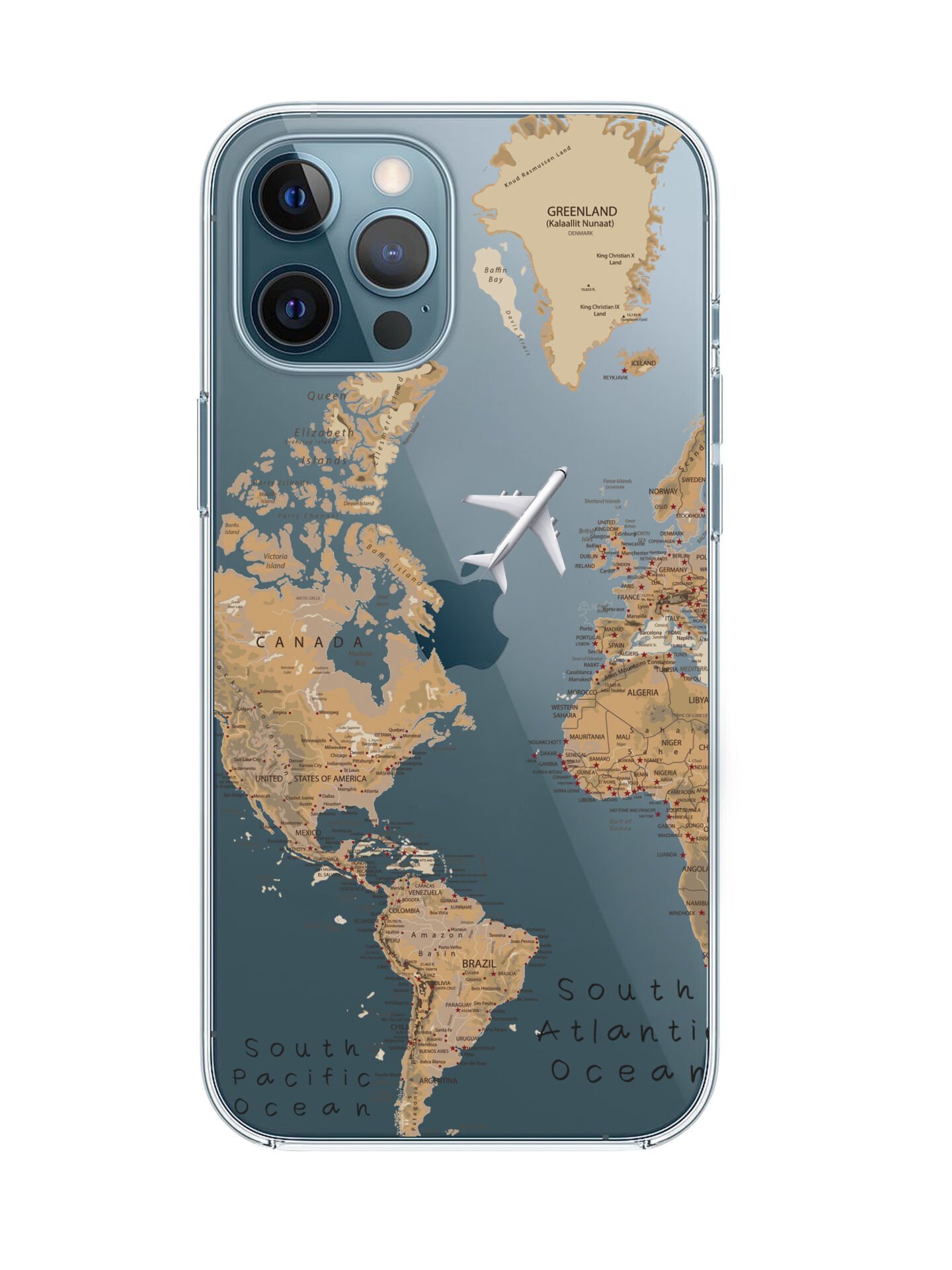 iPhone 12 Pro Max Dünya Harita Desenli Premium Şeffaf Silikon Kılıf
