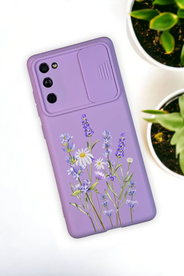Samsung S21 Uyumlu Lavender Desenli Kamera Koruma Slider Kapaklı Silikonlu Telefon Kılıfı