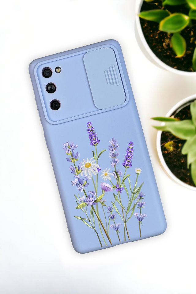 Samsung S21 Uyumlu Lavender Desenli Kamera Koruma Slider Kapaklı Silikonlu Telefon Kılıfı