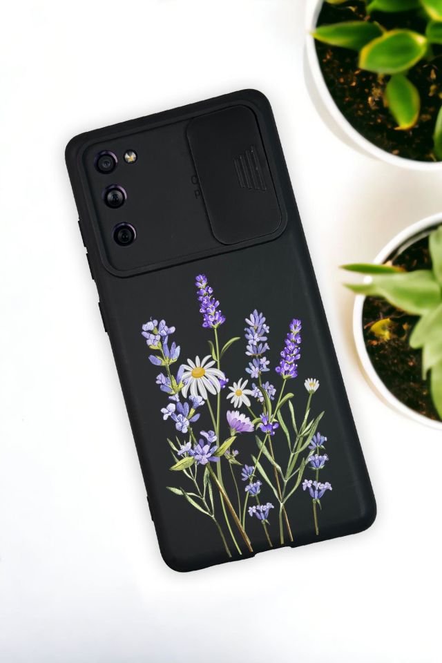 Samsung S21 Uyumlu Lavender Desenli Kamera Koruma Slider Kapaklı Silikonlu Telefon Kılıfı
