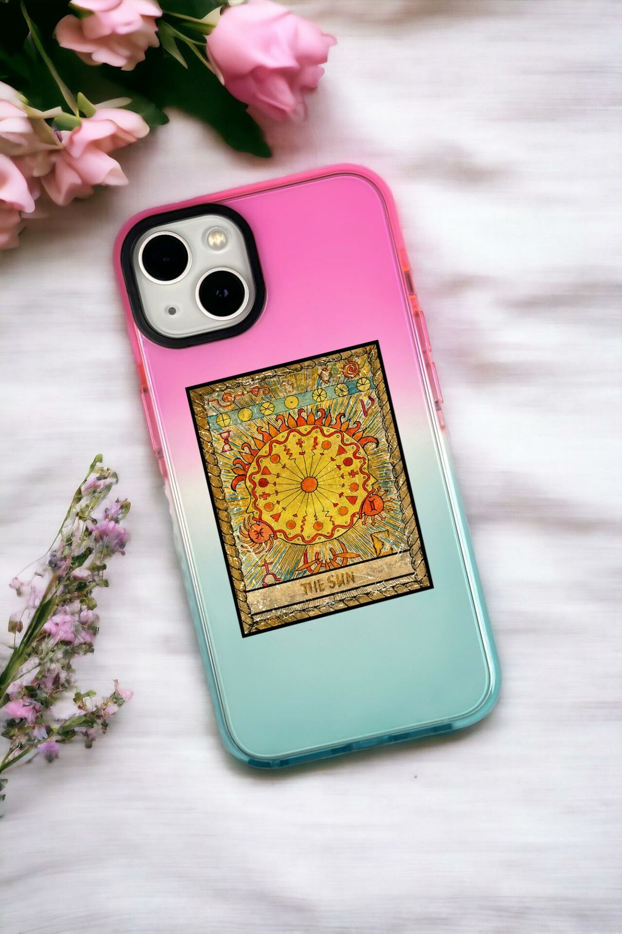 iPhone 13 Uyumlu The Sun Desenli Premium Rainbow Silikonlu Telefon Kılıfı