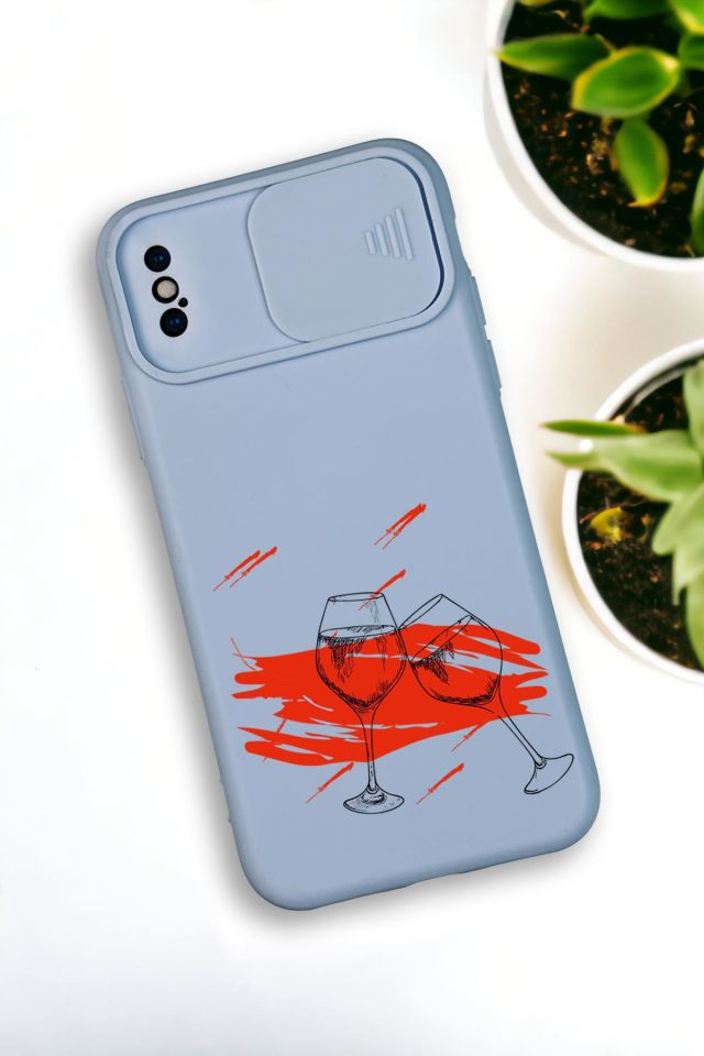 iPhone Xs Max Uyumlu Spilled Wine Desenli Kamera Koruma Slider Kapaklı Silikonlu Telefon Kılıfı