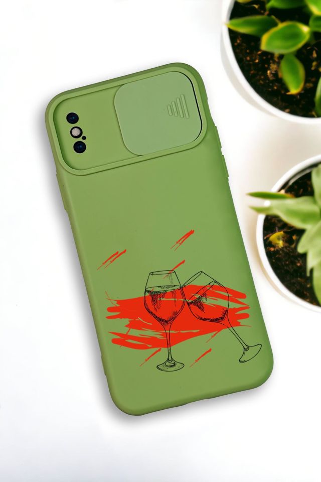 iPhone Xs Max Uyumlu Spilled Wine Desenli Kamera Koruma Slider Kapaklı Silikonlu Telefon Kılıfı