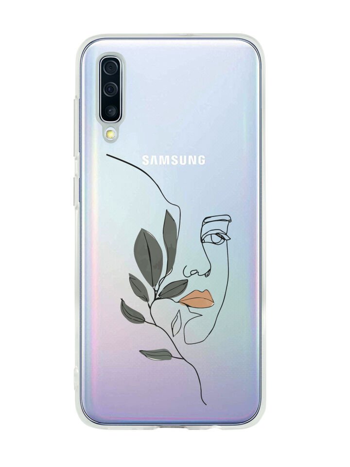 Samsung A50 Line Art Women Desenli Premium Şeffaf Silikon Kılıf