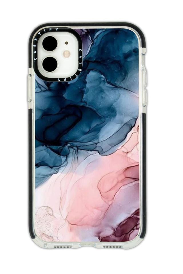 iPhone 11 Casetify Renkli Mermer Desenli Anti Shock Premium Silikonlu Siyah Kenar Detaylı Telefon Kılıfı