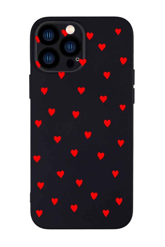 iPhone 13 Pro Max Uyumlu Sevimli Kalpler Desenli Kamera Korumalı Premium Silikonlu Telefon Kılıfı