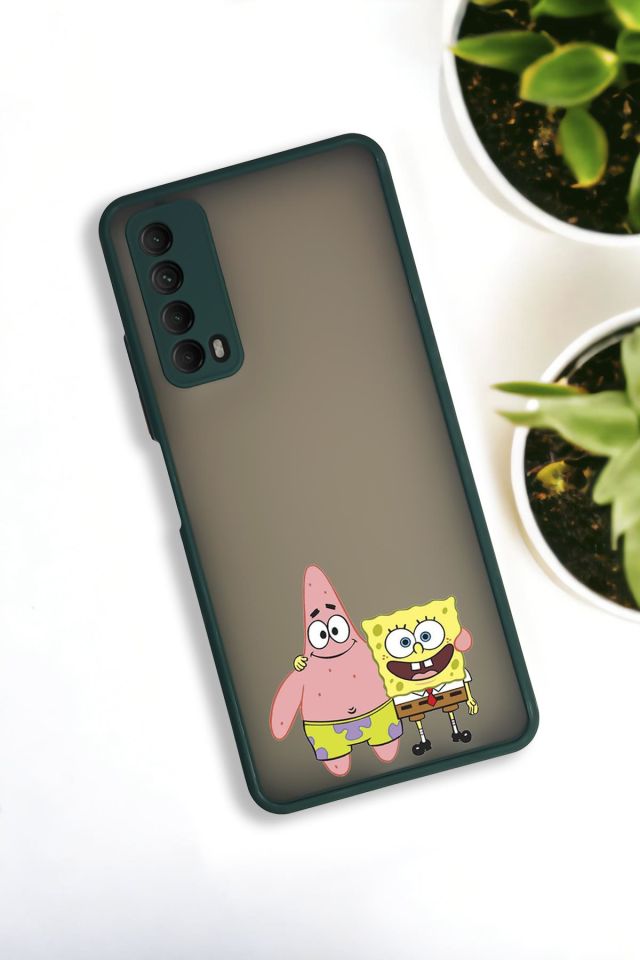 Huawei P Smart 2021 Uyumlu Sünger Bob ve Patrick Star Desenli Buzlu Şeffaf Lüx Telefon Kılıfı