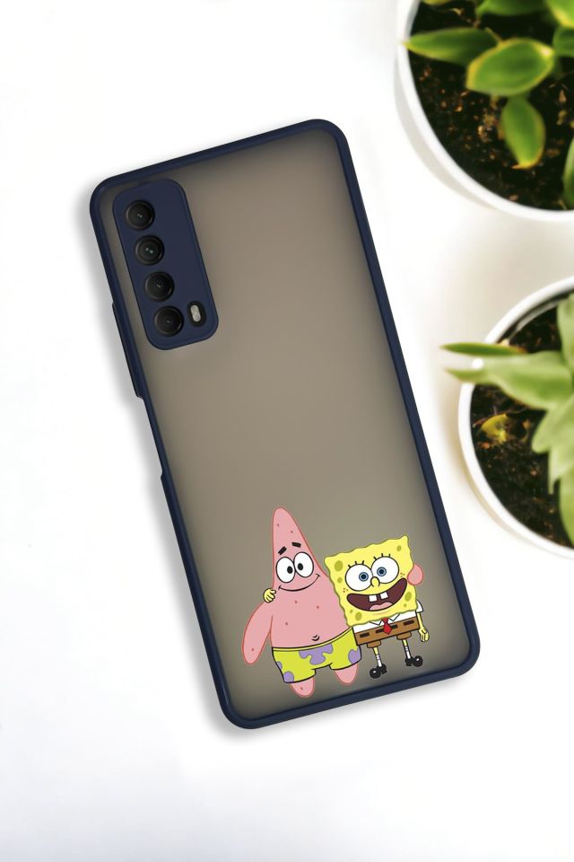 Huawei P Smart 2021 Uyumlu Sünger Bob ve Patrick Star Desenli Buzlu Şeffaf Lüx Telefon Kılıfı