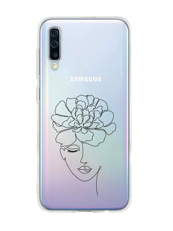 Samsung A50 Flower Women Art Desenli Premium Şeffaf Silikon Kılıf
