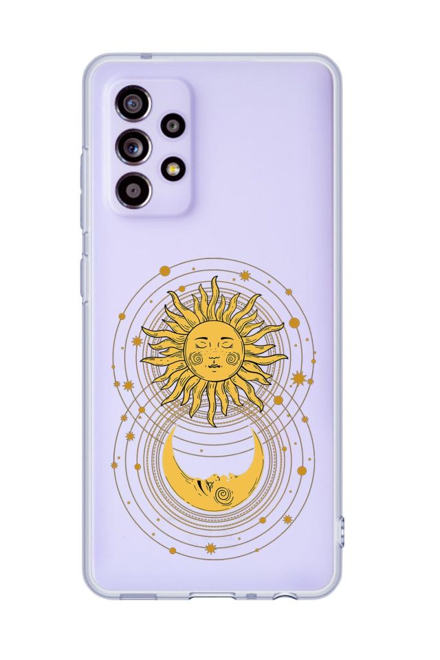 Galaxy A32 Uyumlu Moon and Sun Desenli Premium Şeffaf Silikonlu Telefon Kılıfı