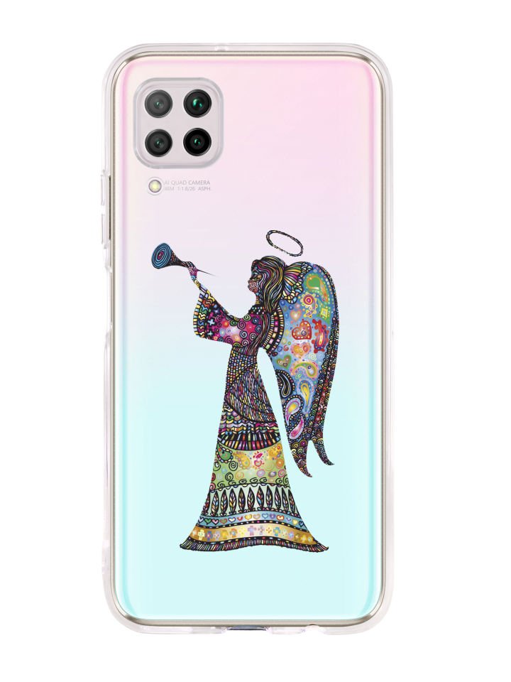 Huawei P40 Lite Mandala Melek Kız Şeffaf Telefon Kılıfı