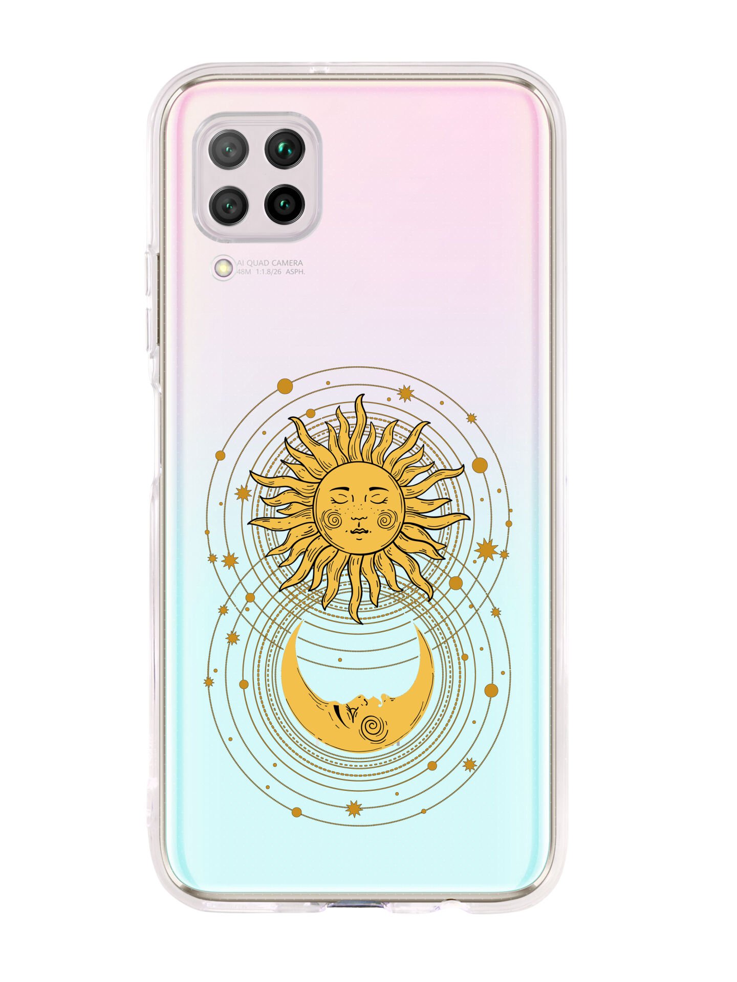 Huawei P40 Lite Moon & Sun Desenli Premium Şeffaf Silikon Kılıf