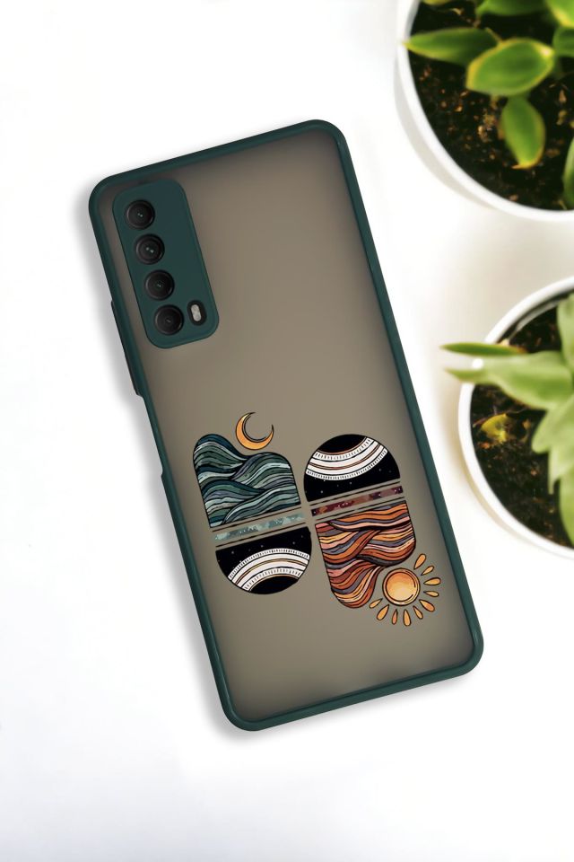 Huawei P Smart 2021 Uyumlu Sunset Wave Desenli Buzlu Şeffaf Lüx Telefon Kılıfı