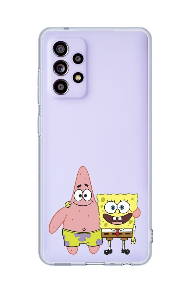 Samsung A33 Uyumlu Sünger Bob ve Patrick Star Desenli Şeffaf Silikonlu Telefon Kılıfı