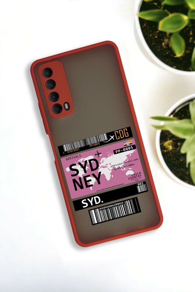 Huawei P Smart 2021 Uyumlu Sydney Ticket Desenli Buzlu Şeffaf Lüx Telefon Kılıfı
