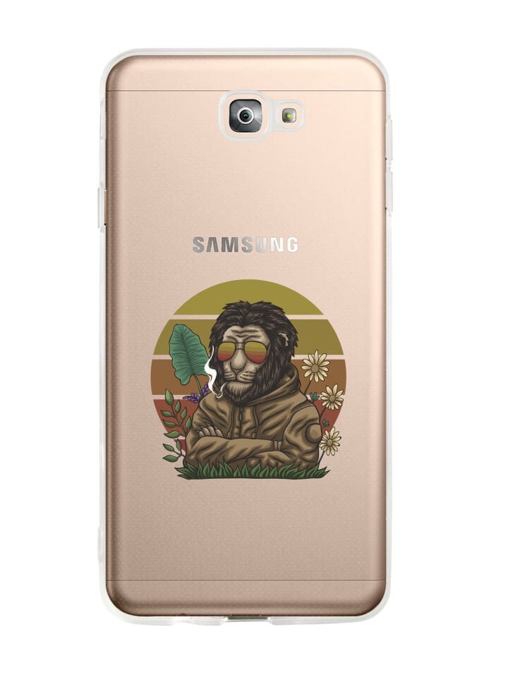 Samsung J7 Prime Cool Lion Desenli Premium Şeffaf Silikon Kılıf