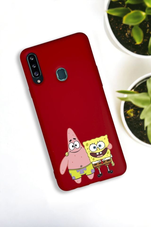 Samsung A20S Uyumlu Sünger Bob ve Patrick Star Desenli Premium Silikonlu Lansman Telefon Kılıfı