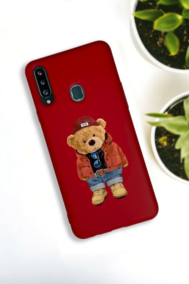 Samsung A20S Uyumlu Teddy Bear Desenli Premium Silikonlu Lansman Telefon Kılıfı