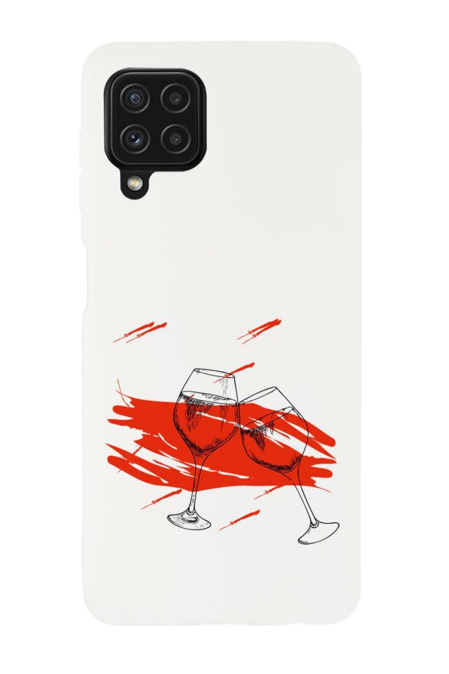 Galaxy M32 Uyumlu Spilled Wine Desenli Premium Silikonlu Lansman Telefon Kılıfı