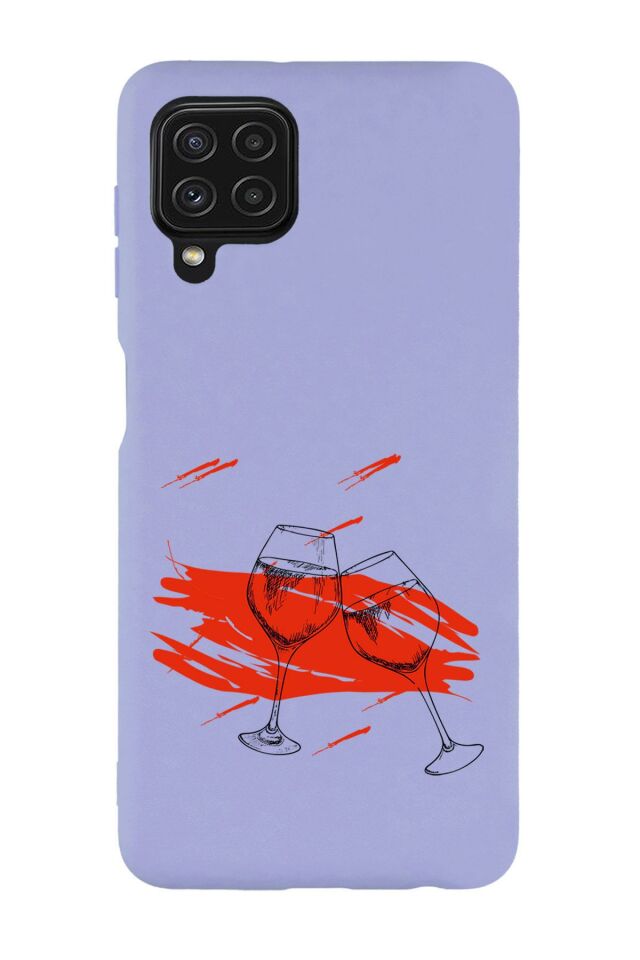 Galaxy M32 Uyumlu Spilled Wine Desenli Premium Silikonlu Lansman Telefon Kılıfı