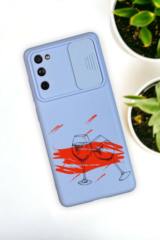 Samsung S21 Uyumlu Spilled Wine Desenli Kamera Koruma Slider Kapaklı Silikonlu Telefon Kılıfı