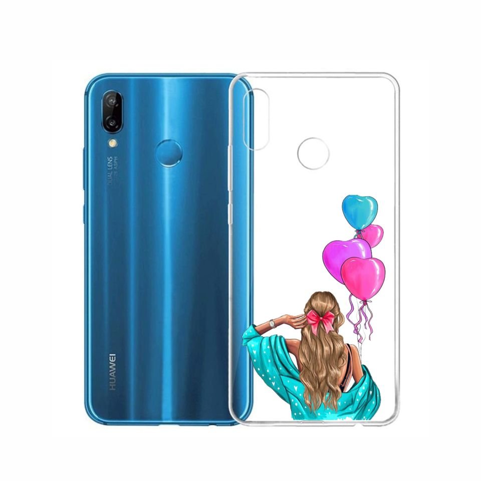 Huawei P20 Lite Balonlu Kız Şeffaf Telefon Kılıfı