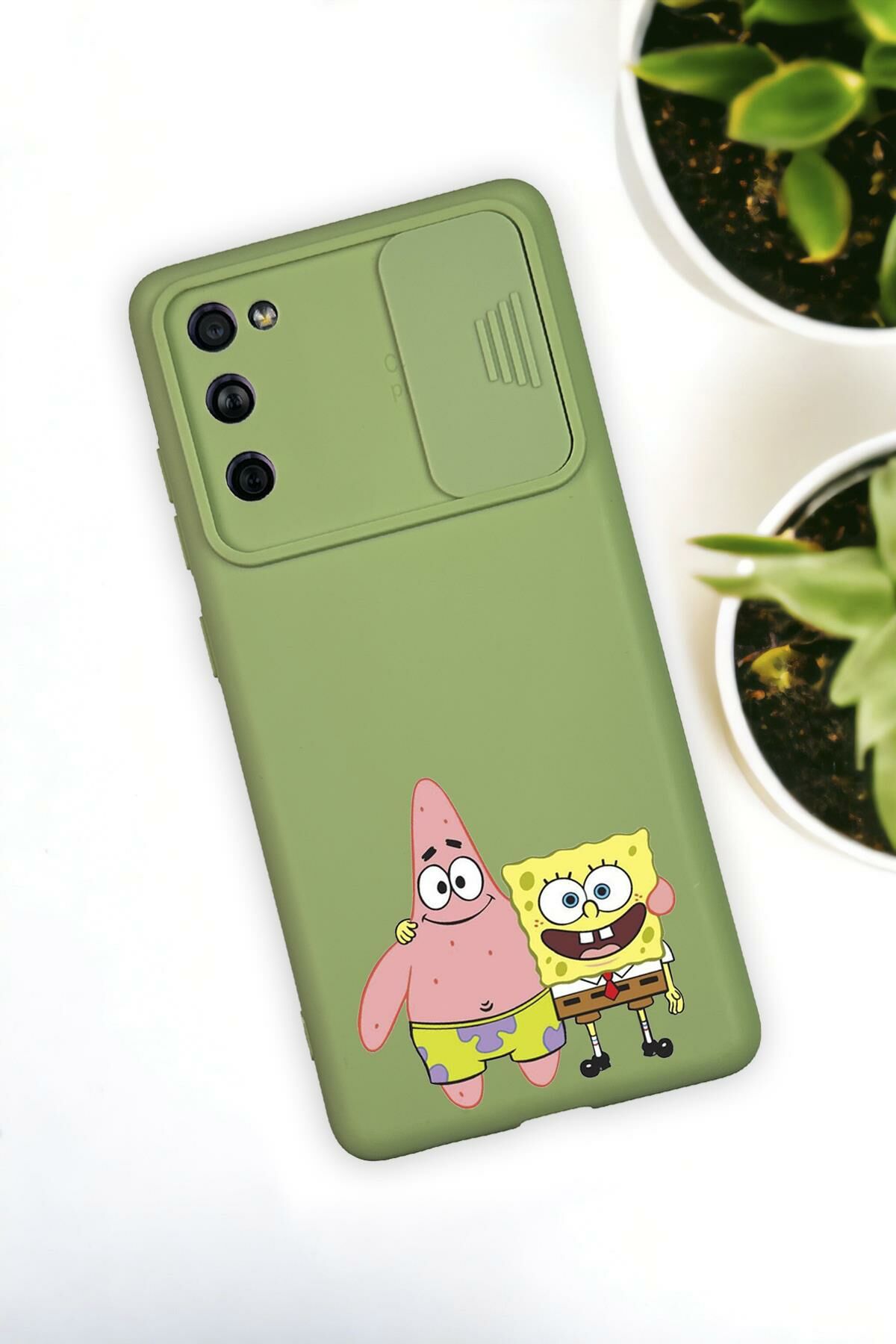 Samsung S21 Uyumlu Sünger Bob ve Patrick Star Desenli Kamera Koruma Slider Kapaklı Silikonlu Telefon Kılıfı