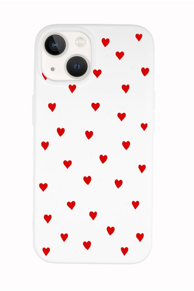 iPhone 14 Uyumlu Sevimli Kalpler Desenli Premium Silikonlu Telefon Kılıfı