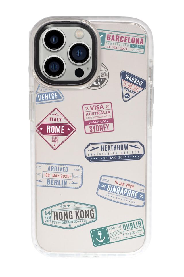iPhone 15 Pro Uyumlu Seyahat Pulu Desenli Candy Bumper Darbe Emci Silikonlu Telefon Kılıfı