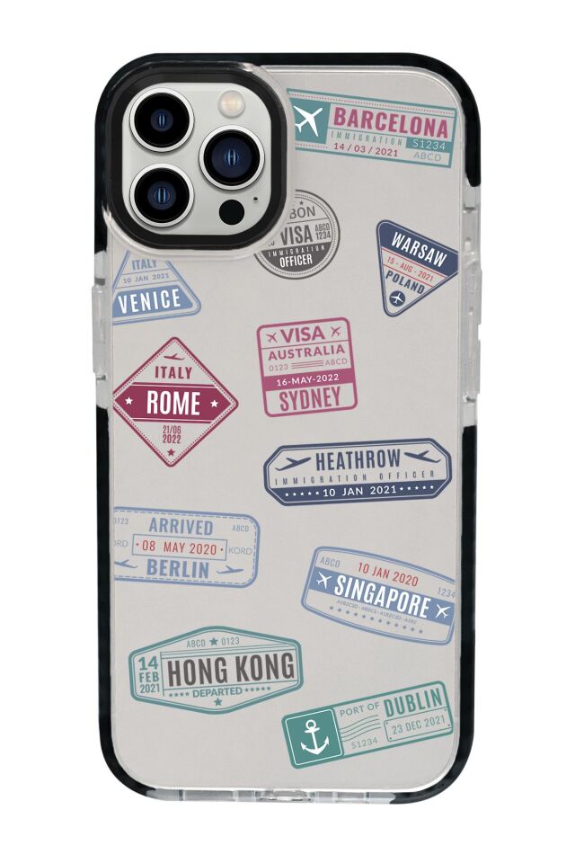 iPhone 15 Pro Uyumlu Seyahat Pulu Desenli Candy Bumper Darbe Emci Silikonlu Telefon Kılıfı