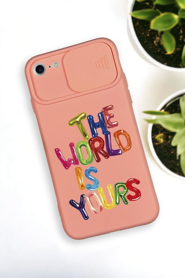 iPhone 6 Uyumlu The World Desenli Kamera Koruma Slider Kapaklı Silikonlu Telefon Kılıfı