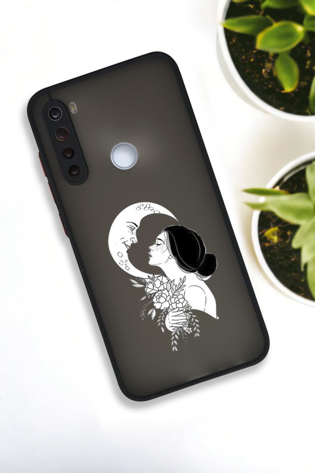 Xiaomi Redmi Note 8 Uyumlu Moon and Women Desenli Buzlu Şeffaf Lüx Telefon Kılıfı