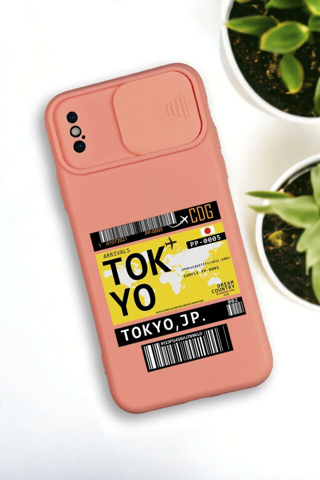 iPhone X / Xs Uyumlu Tokyo Ticket Desenli Kamera Koruma Slider Kapaklı Silikonlu Telefon Kılıfı
