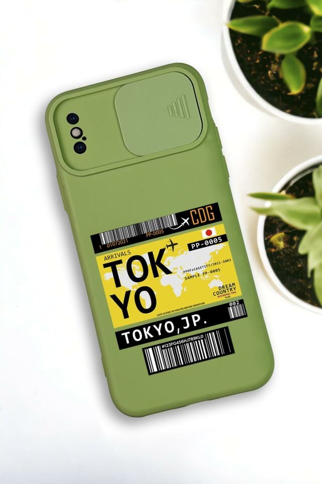 iPhone X / Xs Uyumlu Tokyo Ticket Desenli Kamera Koruma Slider Kapaklı Silikonlu Telefon Kılıfı