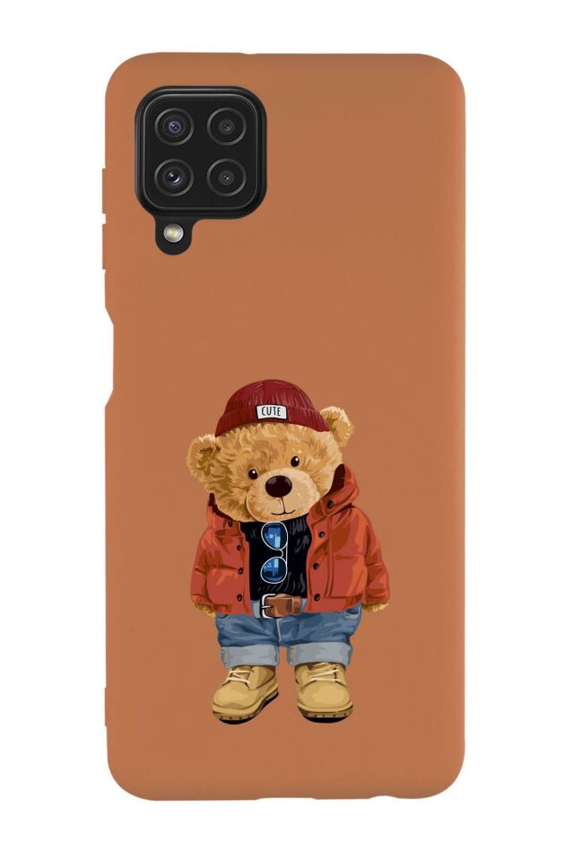 Galaxy M32 Uyumlu Teddy Bear Desenli Premium Silikonlu Lansman Telefon Kılıfı