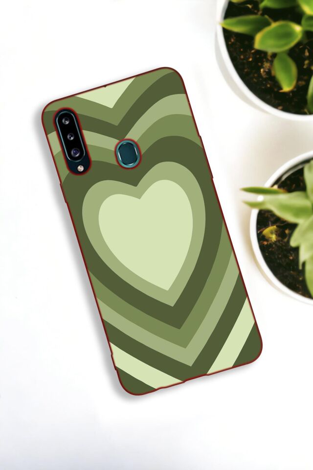 Samsung A20S Uyumlu Yeşil Kalpler Desenli Premium Silikonlu Lansman Telefon Kılıfı