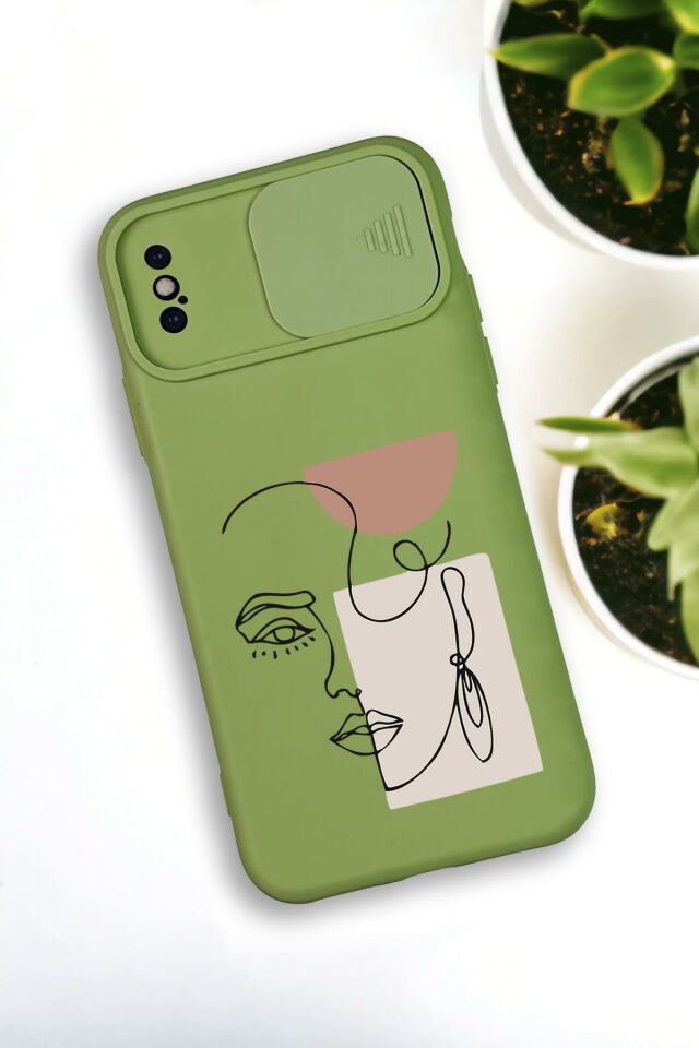 iPhone Xs Max Uyumlu Women Art Desenli Kamera Koruma Slider Kapaklı Silikonlu Telefon Kılıfı