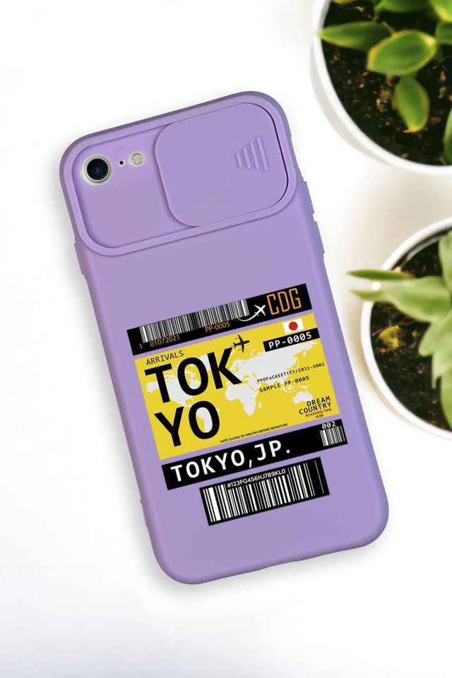 iPhone 6 Uyumlu Tokyo Ticket Desenli Kamera Koruma Slider Kapaklı Silikonlu Telefon Kılıfı