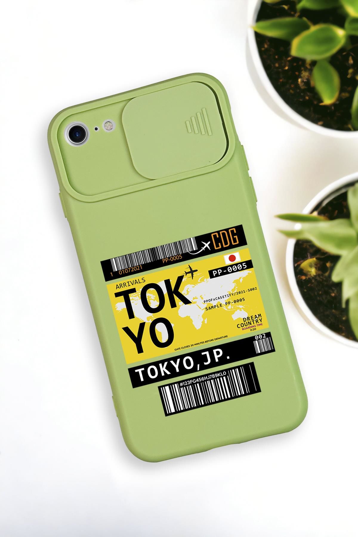 iPhone 6 Uyumlu Tokyo Ticket Desenli Kamera Koruma Slider Kapaklı Silikonlu Telefon Kılıfı